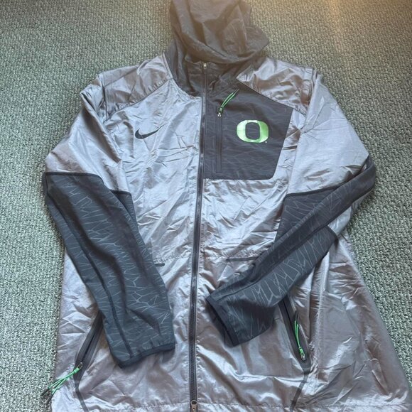 Nike Black Silver OREGON DUCKS Velocity Fly Jacket Men's Large Used - Picture 10 of 14
